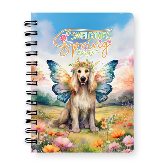 Welcome Spring Fairy Afghan Hound in Flower Meadow Spiral Bound Journal Dog Lover 5x7in Spiral Notebook - 13002