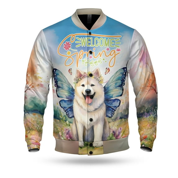 Welcome Spring Fairy Akita in Flower Meadow All Over Print 3D Baseball Jacket Inu Dog Lover Bomber Jacket Softball - 13002