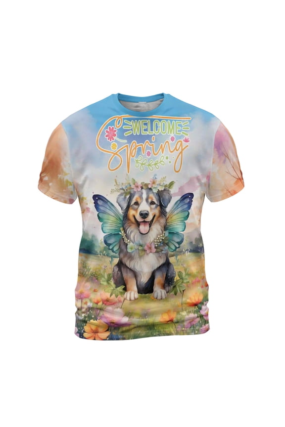 Welcome Spring Fairy Australian Shepherd in Flower Meadow All Over Print 3D Shirt Unisex Merch Aussie Dog Lover Gifts - 13002