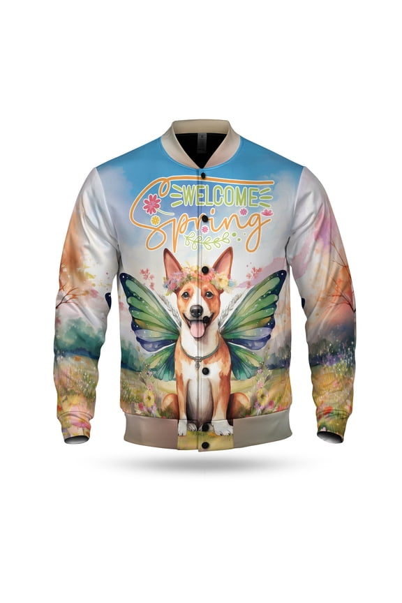 Welcome Spring Fairy Basenji in Flower Meadow All Over Print 3D Baseball Jacket African Barkless Dog Lover Bomber Jacket Softball - 13002