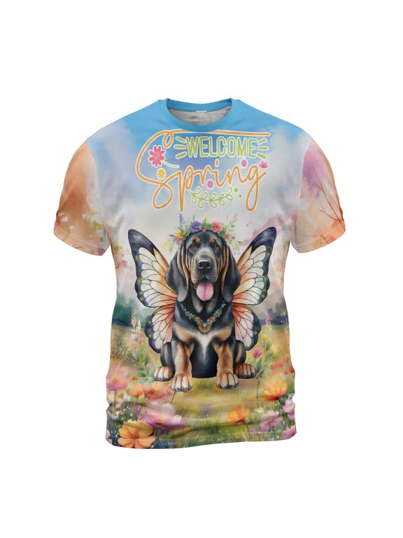 Welcome Spring Fairy Bloodhound in Flower Meadow All Over Print 3D Shirt Unisex Merch Dog Lover - 13002