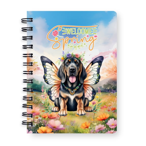 Welcome Spring Fairy Bloodhound in Flower Meadow Spiral Bound Journal Dog Lover 5x7in Spiral Notebook - 13002