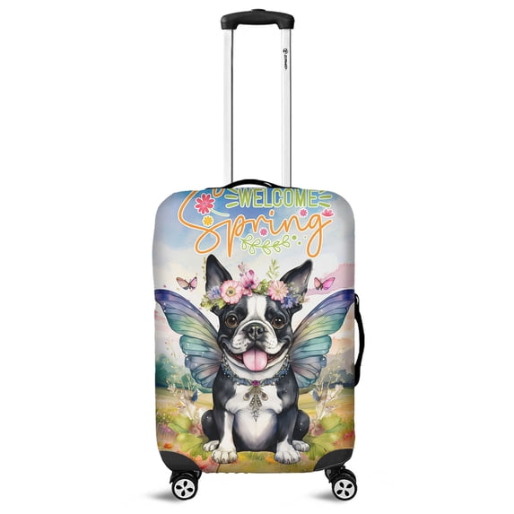 Welcome Spring Fairy Boston Terrier in Flower Meadow Travel Luggage Cover Gentleman Dog Lover Gifts Suitcase Dust Protective Decor - 13002