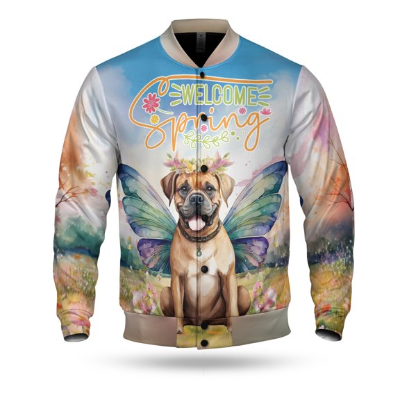 Welcome Spring Fairy Boxer in Flower Meadow All Over Print 3D Baseball Jacket Boxers Dog Lover Gifts Idea Bomber Jacket Softball - 13002