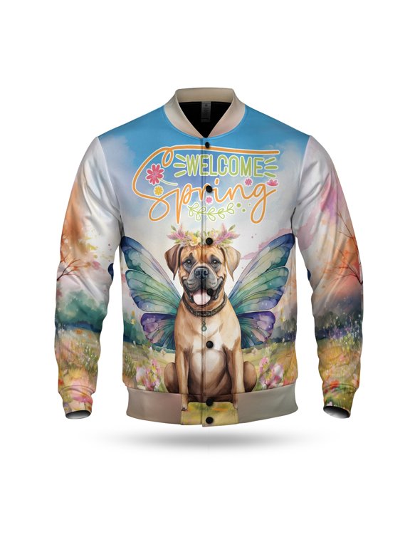 Welcome Spring Fairy Boxer in Flower Meadow All Over Print 3D Baseball Jacket Boxers Dog Lover Gifts Idea Bomber Jacket Softball - 13002