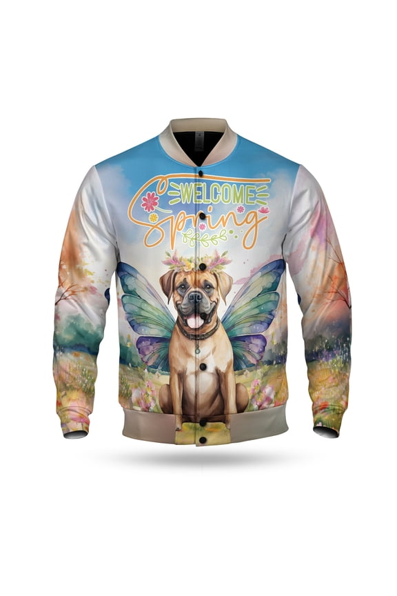 Welcome Spring Fairy Boxer in Flower Meadow All Over Print 3D Baseball Jacket Boxers Dog Lover Gifts Idea Bomber Jacket Softball - 13002