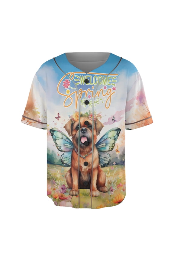 Welcome Spring Fairy Brussels Griffon in Flower Meadow All Over Print 3D Baseball Shirt Griff Dog Lover Softball Sport - 13002