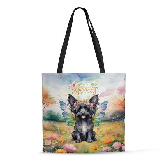 Welcome Spring Fairy Chinese Crested in Flower Meadow All Over Print 3D Canvas Tote Bag Dog Lover Reusable Handbag - 13002