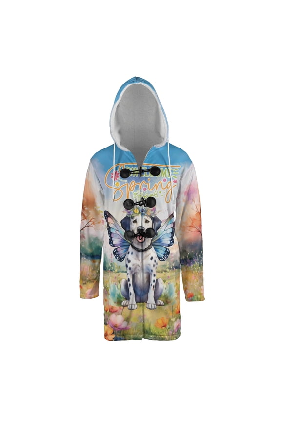 Welcome Spring Fairy Dalmatian in Flower Meadow All Over Print 3D Hooded Duffle Toggle Coat Dog Lover - 13002