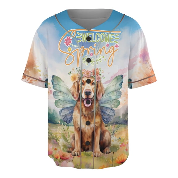 Welcome Spring Fairy English Setter in Flower Meadow All Over Print 3D Baseball Shirt Dog Lover Softball Sport - 13002
