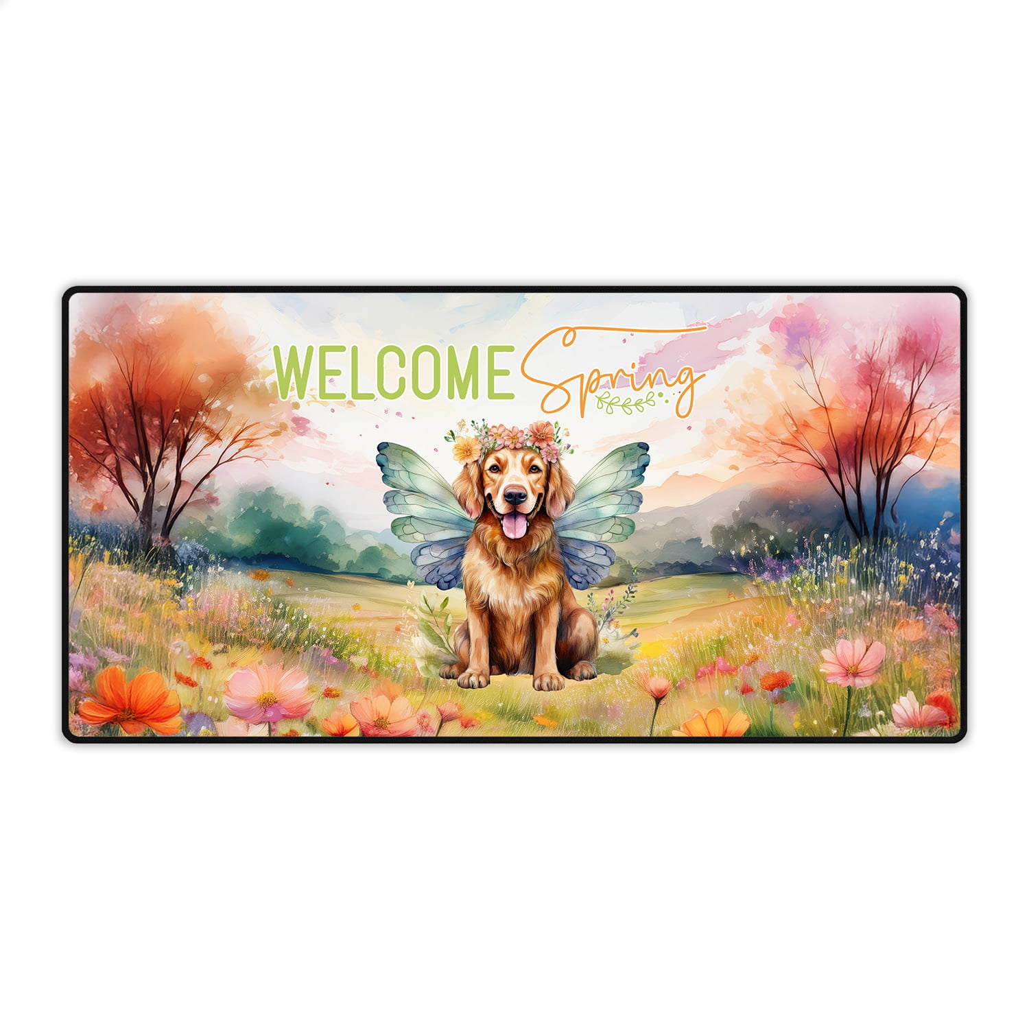 Welcome Spring Fairy English Setter in Flower Meadow Desk Mat Full ...