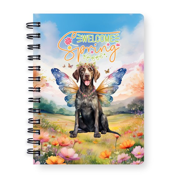Welcome Spring Fairy German Shorthaired Pointer in Flower Meadow Spiral Bound Journal GSP Lover Dog Gift 5x7in Spiral Notebook - 13002