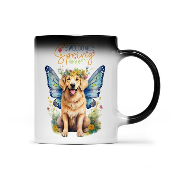 Welcome Spring Fairy Golden Retriever in Flower Meadow Heat Color Changing Mug Goldens Dog Lover Gifts Idea Magic Coffee Mug - 13002
