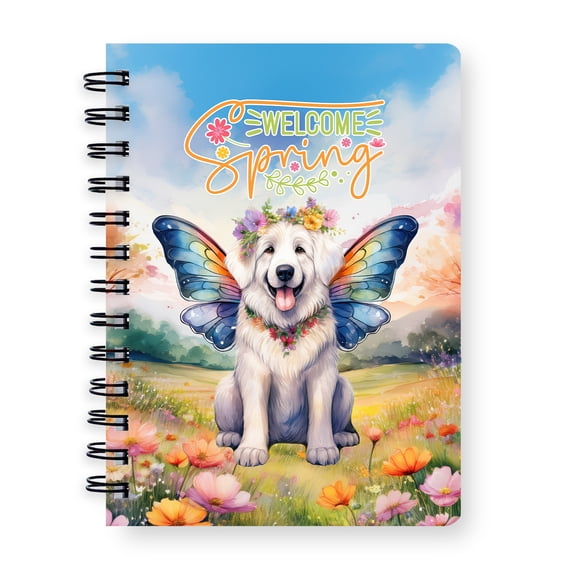 Welcome Spring Fairy Great Pyrenees in Flower Meadow Spiral Bound Journal Pyr Dog Lover 5x7in Spiral Notebook - 13002
