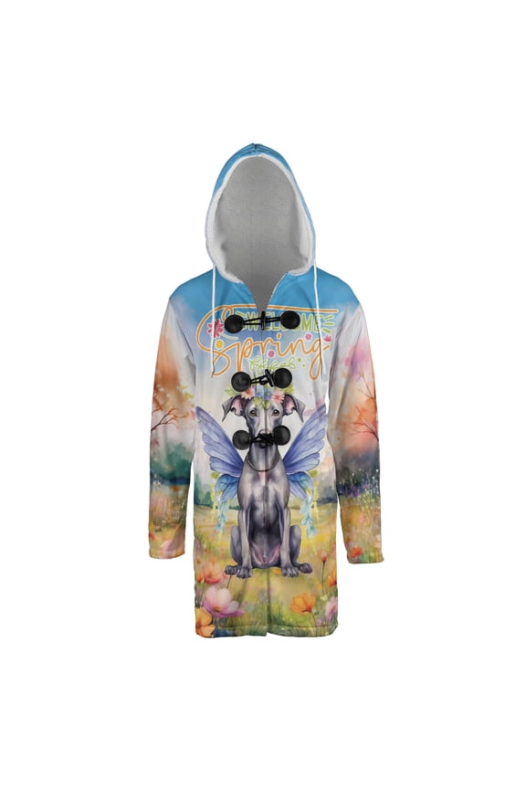 Welcome Spring Fairy Italian Greyhound in Flower Meadow All Over Print 3D Hooded Duffle Toggle Coat Greyhound Dog Lover - 13002