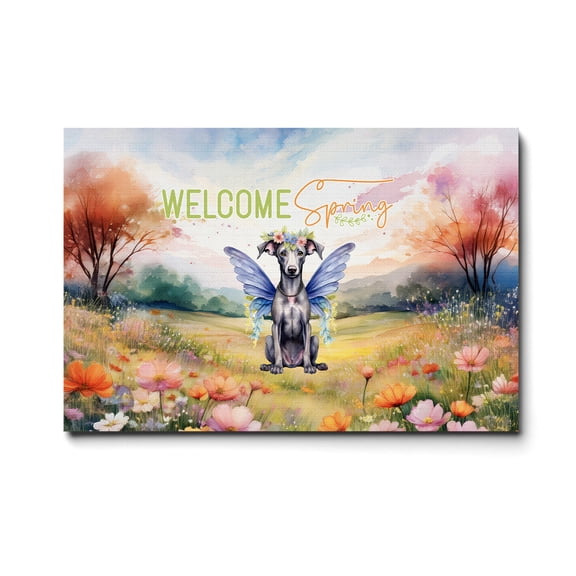 Welcome Spring Fairy Italian Greyhound in Flower Meadow Horizontal Matte Canvas Poster Greyhound Dog Lover Wall Art Home Decor - 13002