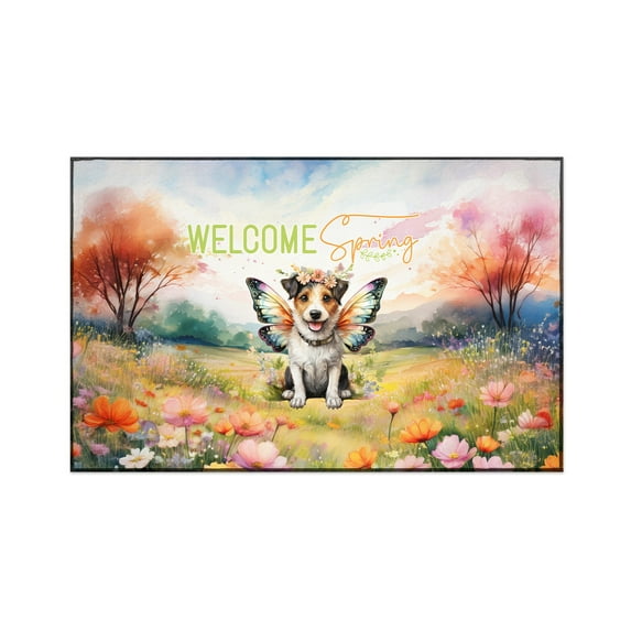 Welcome Spring Fairy Jack Russell Terrier in Flower Meadow Indoor Rug Parson Jack Dog Lover Carpet Living Bed Room Sofa Home Decor - 13002