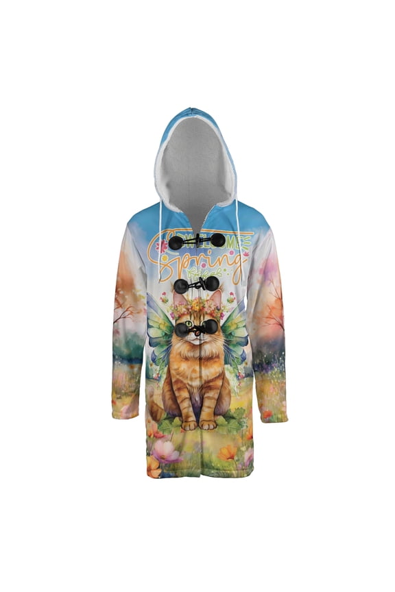Welcome Spring Fairy Maine Coon in Flower Meadow All Over Print 3D Hooded Duffle Toggle Coat Cat Lover Kitten Owner Gifts - 13002