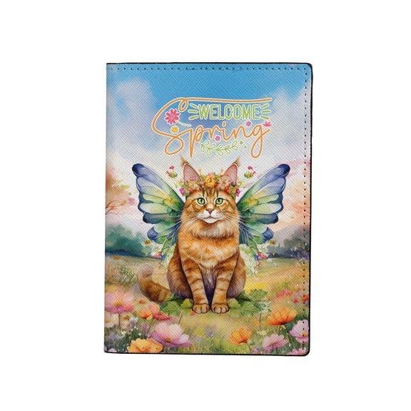Welcome Spring Fairy Maine Coon in Flower Meadow Travel Passport Wallet Cat Lover Kitten Owner Gifts PU Leather Passport Holder Cover - 13002