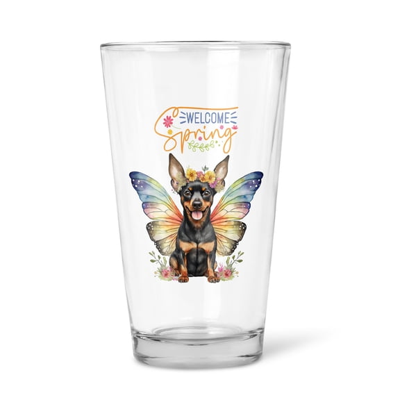 Welcome Spring Fairy Miniature Pinscher in Flower Meadow 16oz Pint Beer Glass Mug Mini Pin Dog Lover Beer Glasses Cup - 13002