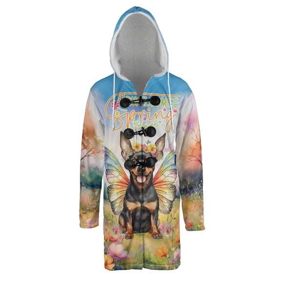 Welcome Spring Fairy Miniature Pinscher in Flower Meadow All Over Print 3D Hooded Duffle Toggle Coat Mini Pin Dog Lover - 13002