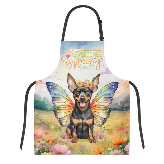 Welcome Spring Fairy Miniature Pinscher in Flower Meadow Apron Mini Pin Dog Lover for Cooking Grilling Baking Painting Gardening - 13002
