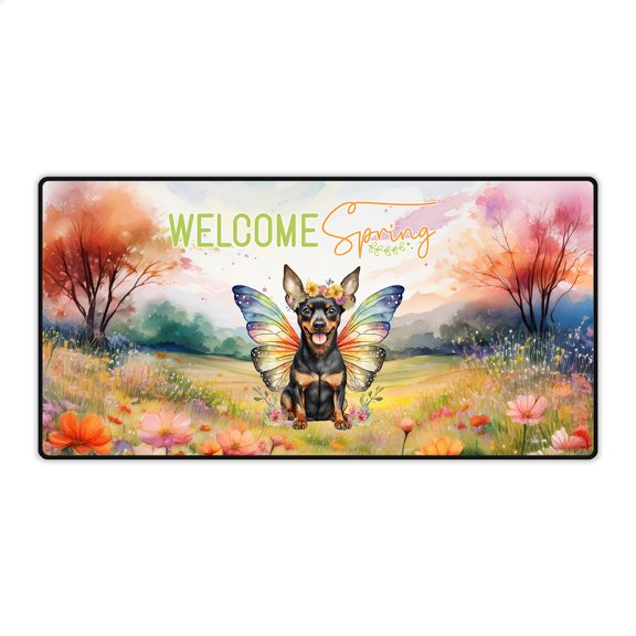 Welcome Spring Fairy Miniature Pinscher in Flower Meadow Desk Mat Full Keyboard Mouse Pad Mini Pin Dog Lover Large Mousepad - 13002