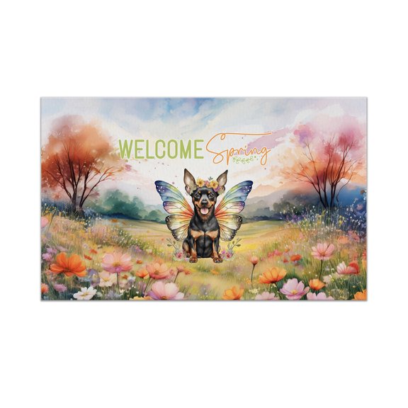 Welcome Spring Fairy Miniature Pinscher in Flower Meadow Doormat Mini Pin Dog Lover Indoor Outdoor Welcome Mat - 13002