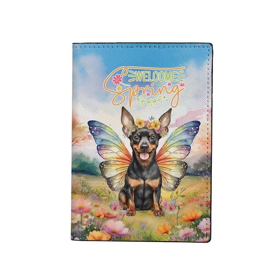 Welcome Spring Fairy Miniature Pinscher in Flower Meadow Travel Passport Wallet Mini Pin Dog Lover PU Leather Passport Holder Cover - 13002