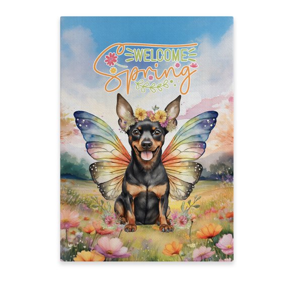Welcome Spring Fairy Miniature Pinscher in Flower Meadow Vertical Matte Canvas Poster Mini Pin Dog Lover Wall Art Home Decor - 13002