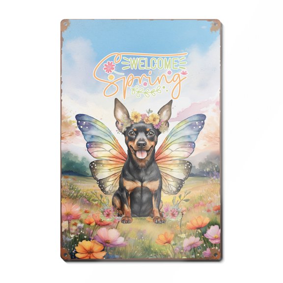Welcome Spring Fairy Miniature Pinscher in Flower Meadow Vertical Metal Aluminum Sign Mini Pin Dog Lover Wall Art Home Decor - 13002
