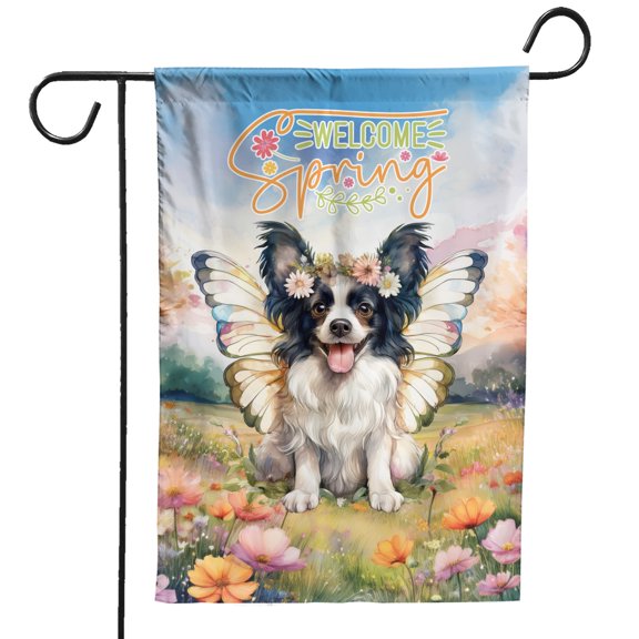 Welcome Spring Fairy Papillon in Flower Meadow Garden Flag 12x18in Double Sided Pap Butterfly Dog Lover Outdoor Decor - 13002