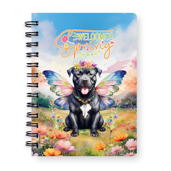 Welcome Spring Fairy Pitbull in Flower Meadow Spiral Bound Journal Terrier Dog Lover 5x7in Spiral Notebook - 13002