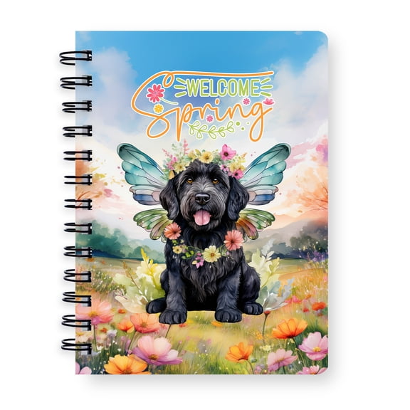 Welcome Spring Fairy Portuguese Water Dog in Flower Meadow Spiral Bound Journal PWD Portie Fishing Dog Lover 5x7in Spiral Notebook - 13002