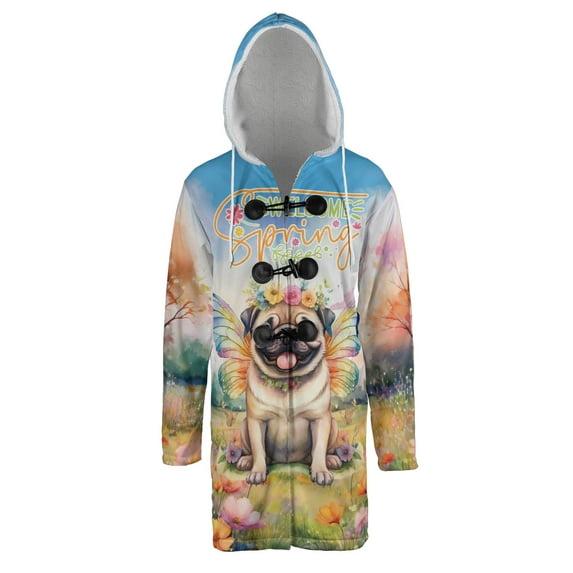 Welcome Spring Fairy Pug in Flower Meadow All Over Print 3D Hooded Duffle Toggle Coat Dog Lover Gifts - 13002