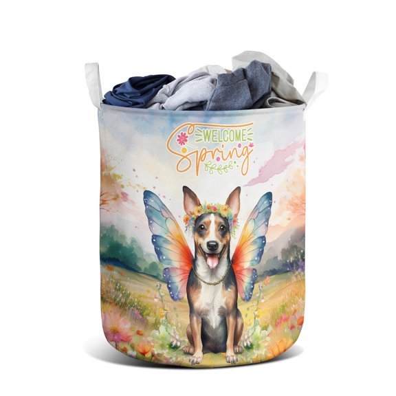 Welcome Spring Fairy Rat Terrier in Flower Meadow Foldable Laundry Basket Ratty Dog Lover Organizer Storage with Handles - 13002