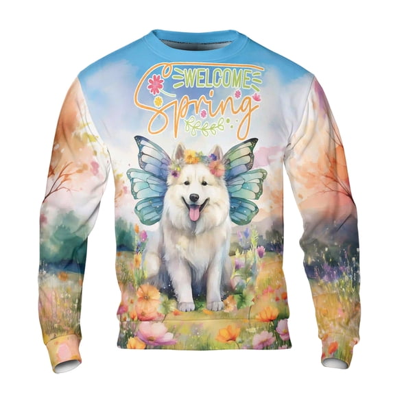 Welcome Spring Fairy Samoyed in Flower Meadow All Over Print 3D Sweatshirt Unisex Merch Siberian Sammy Dog Lover - 13002