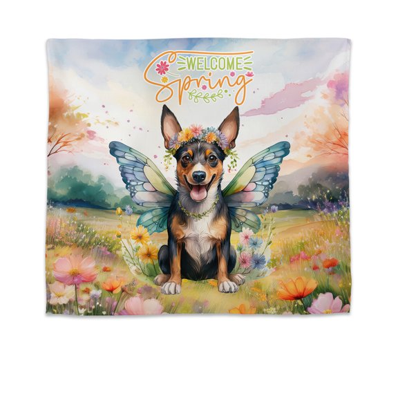 Welcome Spring Fairy Toy Fox Terrier in Flower Meadow Tapestry Dog Lover Wall Hanging Backdrop Home Decor - 13002