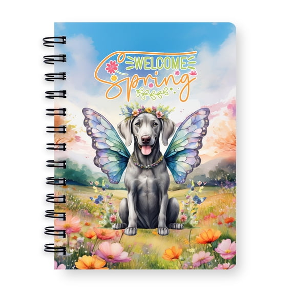 Welcome Spring Fairy Weimaraner in Flower Meadow Spiral Bound Journal Weim Gray Ghost Dog Lover 5x7in Spiral Notebook - 13002