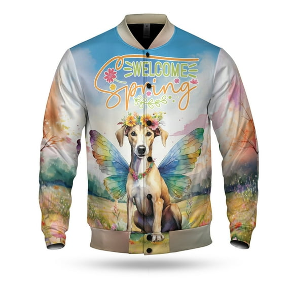 Welcome Spring Fairy Whippet in Flower Meadow All Over Print 3D Baseball Jacket Dog Lover Bomber Jacket Softball - 13002