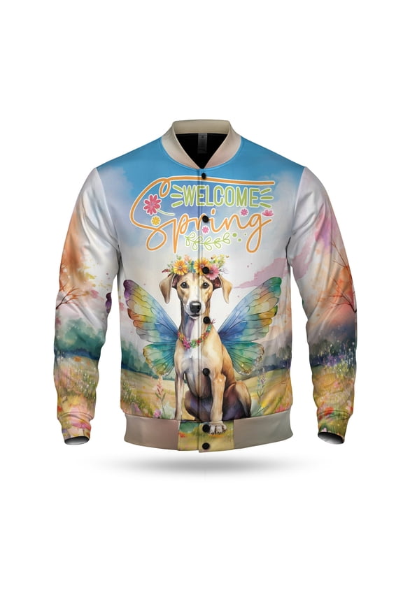 Welcome Spring Fairy Whippet in Flower Meadow All Over Print 3D Baseball Jacket Dog Lover Bomber Jacket Softball - 13002