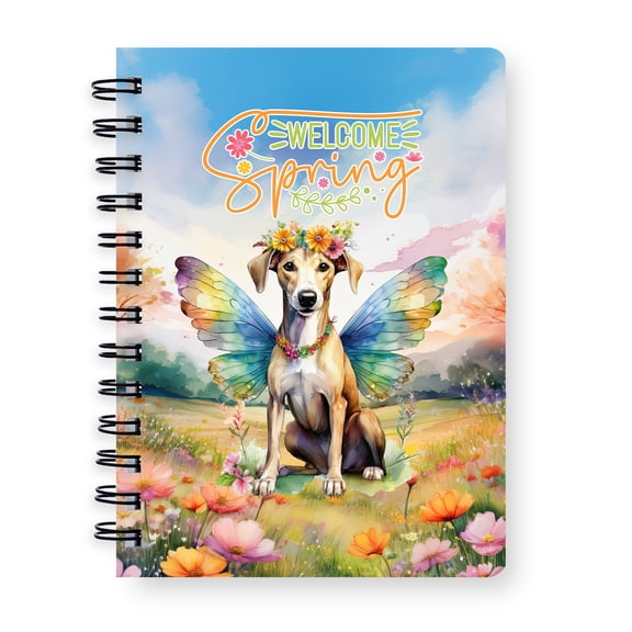 Welcome Spring Fairy Whippet in Flower Meadow Spiral Bound Journal Dog Lover 5x7in Spiral Notebook - 13002