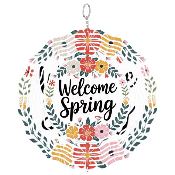 Welcome Spring Floral Design C 3D Wind Spinner Stainless Steel Garden Decor