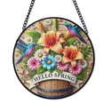thumbnail image 1 of Welcome Spring Floral Watercolor Wreath Stained Glass Suncatcher Garden Terrace Decor, 1 of 8