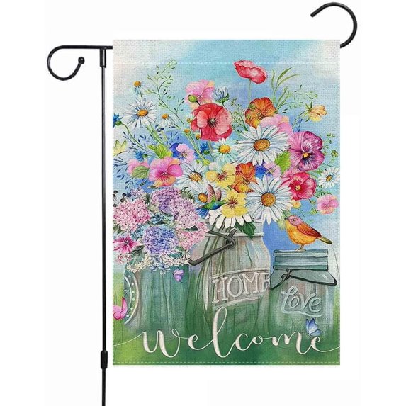 Welcome Spring Flower Garden Flag 12.5x18 Double Sided Vertical,Home Love Summer For Farmhouse Rustic Yard Outside Outdoor House Decoration