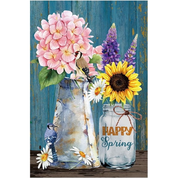 Welcome Spring Flowers House Flag Floral Outdoor Yard Flag Double Sided 28x40 inch