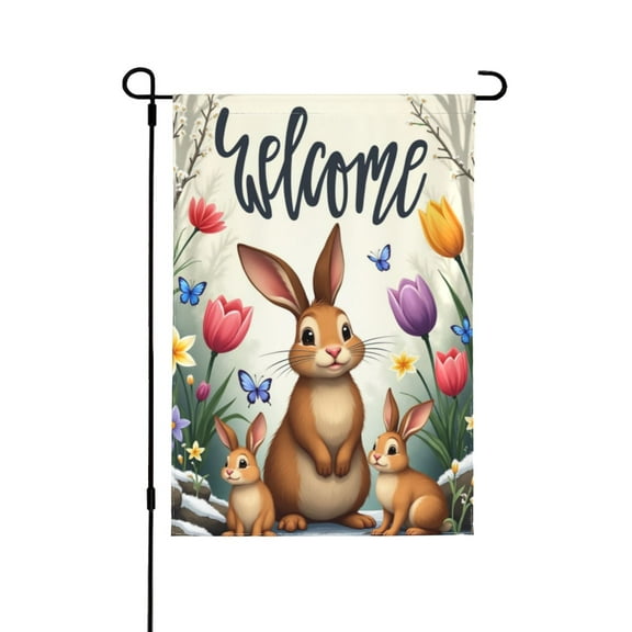 Welcome Spring Garden Flag 12x18 Inch Double Sided Bunny Rabbit Flowers Garden Yard Flag Outdoor Decor