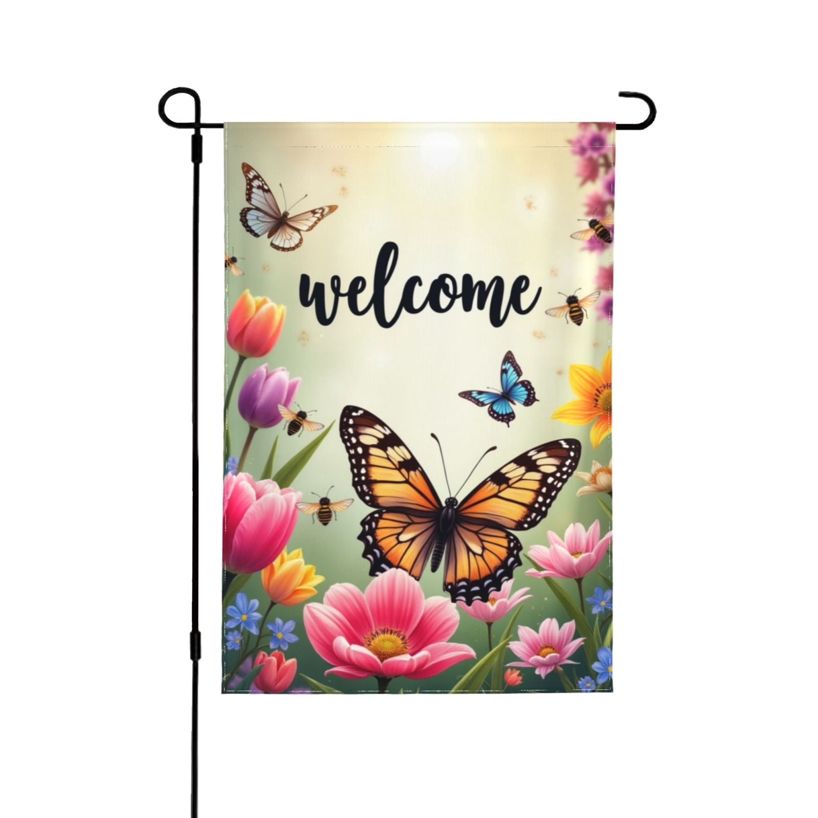Welcome Spring Garden Flag 12x18 Inch, Double Sided Butterfly Floral ...