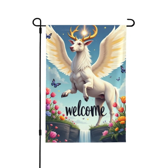 Welcome Spring Garden Flag 12x18 Inch Double Sided Fantasy Unicorn Floral Butterfly Garden Flag Yard Outdoor Decor