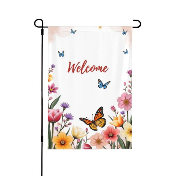 Welcome Spring Garden Flag 12x18 Inch Double Sided Floral Butterfly Garden Decor Outdoor Yard House Flag Seasonal Farmhouse Banner